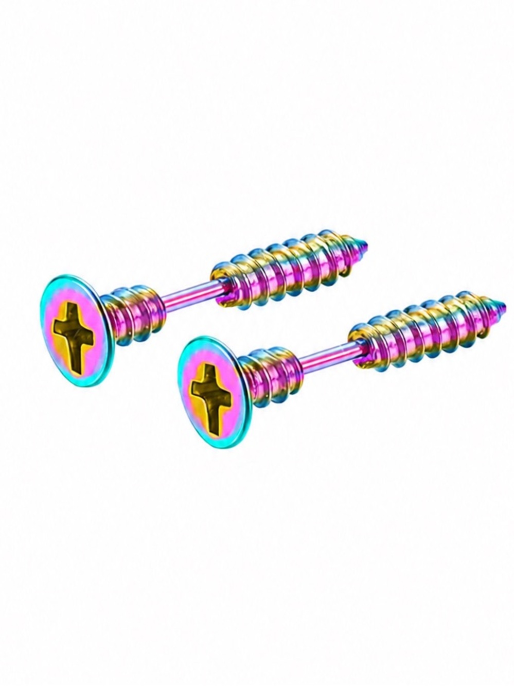 Oil Slick Rainbow Screw Stud Earrings 16G Stainless Steel Punk Grunge - Picture 8 of 8